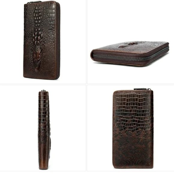 New Men's Genuine Leather Long Bifold wallet alligator - Picture 3 of 7